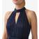 Adrianna Papell Metallic Crinkle Mesh Halter Jumpsuit - Navy Night