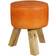Wohnling Rustikaler Country-Style Sitzhocker Echtleder Massivholz