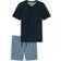 Schiesser Fine Interlock Serafino Collar Pyjamas - Navy/Blue