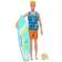 Barbie Ken-docka med surfbräda och hundvalp, ställbar blond Ken-stranddocka med tematillbehör som en handduk HPT50