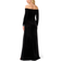 Adrianna Papell Velvet Off the Shoulder with Hand Beaded Cuff Gown - Black