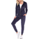 White Mark Women's Velour Tracksuit Set - Navy