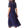 Roman Lace Top Overlay Pleated Midi Dress - Navy