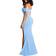 YMDUCH Women's Off Shoulder High Split Evening Gown - Light Blue