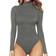 Mangopop Women's Mock Turtle Neck Long Sleeve Tops Bodysuit - Dark Heather Grey