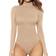 Mangopop Women's Mock Turtle Neck Long Sleeve Tops Bodysuit - Nude