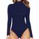 Mangopop Women's Mock Turtle Neck Long Sleeve Tops Bodysuit - Navy Blue