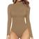 Mangopop Women's Mock Turtle Neck Long Sleeve Tops Bodysuit - Tan