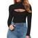 Mangopop Womens Sexy Cutout Front T-shirt Long Sleeve Short Sleeve Bodysuit Jumpsuits - B Long Sleeve Black