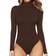 Mangopop Women's Mock Turtle Neck Long Sleeve Tops Bodysuit - Coffee