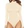 Mangopop Women's Mock Turtle Neck Long Sleeve Tops Bodysuit - Beige