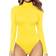 Mangopop Women's Mock Turtle Neck Long Sleeve Tops Bodysuit - Yellow