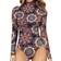 Mangopop Women's Mock Turtle Neck Long Sleeve Tops Bodysuit - Mandala