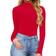 Mangopop Women's Mock Turtle Neck Long Sleeve Fleece Lined Tops Bodysuit - Red