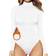 Mangopop Women's Mock Turtle Neck Long Sleeve Fleece Lined Tops Bodysuit - White