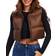 Fuinloth Women's High Stand Collar Lightweight Zip Crop Puffer Gilet - Brown