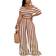 BffBaby Backless Short Sleeve Crop Top High Waist Wide Leg Long Pant Set - Brown