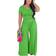 BffBaby Backless Short Sleeve Crop Top High Waist Wide Leg Long Pant Set - Green/Blue