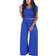 BffBaby Backless Short Sleeve Crop Top High Waist Wide Leg Long Pant Set - Blue