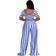 BffBaby Backless Short Sleeve Crop Top High Waist Wide Leg Long Pant Set - Blue