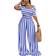 BffBaby Backless Short Sleeve Crop Top High Waist Wide Leg Long Pant Set - Blue