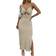 Lyaner Women's Tie Knot Cut Out Side Split Hem Sleeveless Knit Bodycon Maxi Dress - Beige