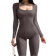 OQQ Ribbed Long Sleeve Sport Jumpsuits - Tea Leaf