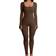 OQQ Ribbed Long Sleeve Sport Jumpsuits - Coffee