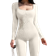 OQQ Ribbed Long Sleeve Sport Jumpsuits - Beige