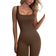 OQQ Women's Yoga Ribbed One Piece Sleeveless Jumpsuits - Coffee