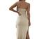 Lyaner Women's Tie Knot Cut Out Side Split Hem Sleeveless Knit Bodycon Maxi Dress - Beige