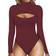 Mangopop Womens Sexy Cutout Front T-shirt Long Sleeve Short Sleeve Bodysuit Jumpsuits - Burgundy