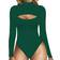 Mangopop Womens Sexy Cutout Front T-shirt Long Sleeve Short Sleeve Bodysuit Jumpsuits - Deep Green