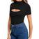 Mangopop Women Mock Neck Cutout Front Short Sleeve Bodysuit - Black