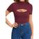 Mangopop Women Mock Neck Cutout Front Short Sleeve Bodysuit - Burgundy