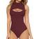 Mangopop Women's Mock Neck Cutout Front Sleeveless Tank Top Bodysuit - Burgundy