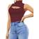 Mangopop Women's Mock Neck Cutout Front Sleeveless Tank Top Bodysuit - Burgundy