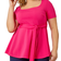 Roman Curve Stretch Belted Peplum Top - Pink