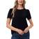 CeCe Women's Pin-Tucked Front Short Sleeve Crew Neck Blouse - Rich Black