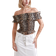 Ganni Sheer Voile Cropped Off Shoulder Smock Top - Almond Milk