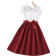 Shein Girl's Contrast Lace Panel Belted Dress - Red/White