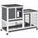 Pawhut Indoor Elevated Rabbit Hutch w/ Enclosed Run and Wheel 86x110x50cm