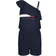 Tommy Hilfiger Girl's One-Shoulder Flag Stripe Logo Romper - Navy Blazer