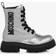 Moschino Kids Logo glitter leather boots silver