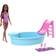 Barbie Doll Brunette & Pool Playset with Slide & Accessories