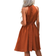 Shein VCAY Swiss Dot Keyhole Back Halter Neck Dress - Burnt Orange