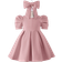 Shein Toddler Girl's Puff Sleeve Fold Pleated Dress With Headband - Dusty Pink