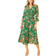 Yumi Floral Print Midi Wrap Dress with Pleated Skirt - Green