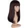 Curly Flat Bangs Medium Length Wigs 20 inch Dark Brown