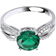 Jewelco London CZ Shoulder Set Engagement Ring - Silver/Green/Transparent